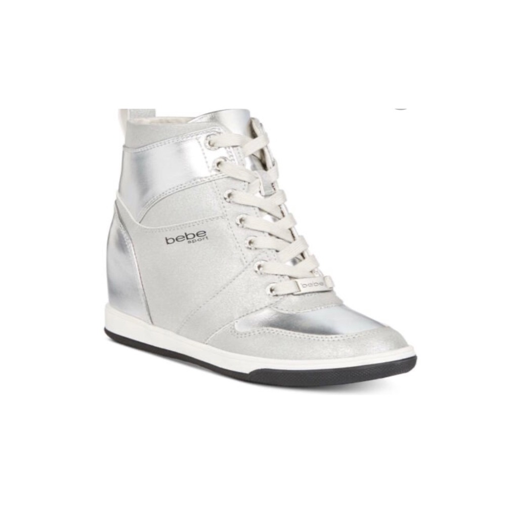 Bebe Silver Metallic High-Top Wedge Sneakers